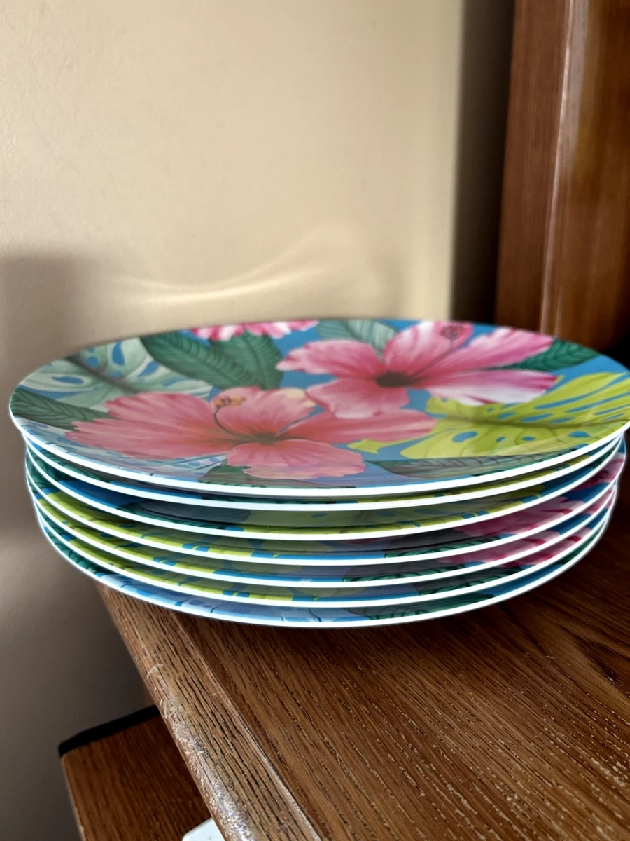 7 Decorative Plastic plates HAWIIAN Floral Reusable Dishwasher
