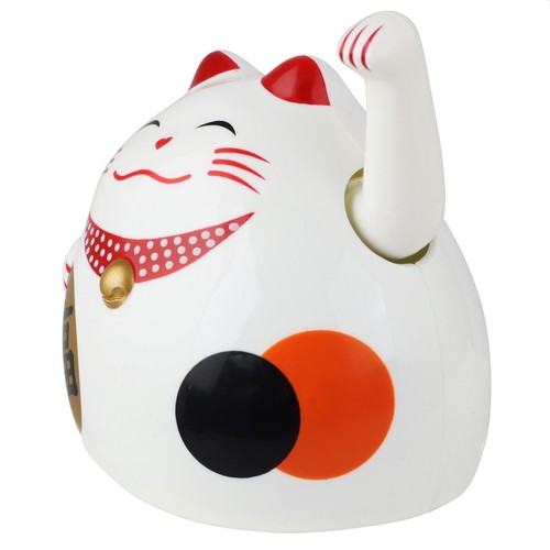 Gatto della fortuna Maneki neko forma rotonda solare 8 cm bianco - Picture 2 of 12