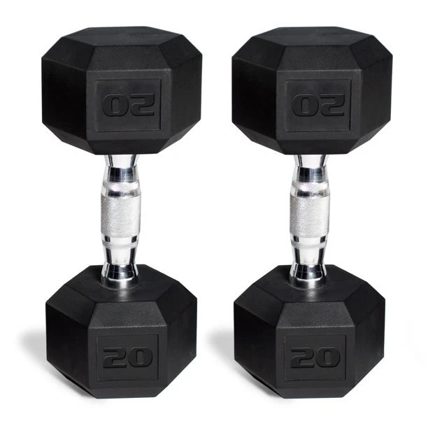 Rubber Coated Hex Dumbbells 20 lb Set of 2 Home Gym Fitness