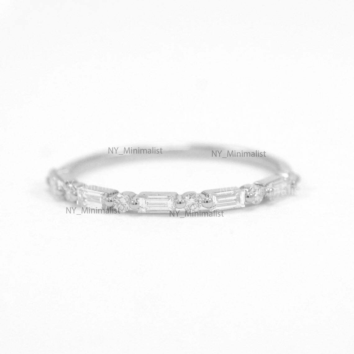 Natural Baguette Diamond Half Eternity Band Ring Solid 14K Yellow Gold ...