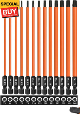 13-Piece 6 inch /150 mm Long Torx Bit Set for Impact Driver, S2 Steel Star Bit S