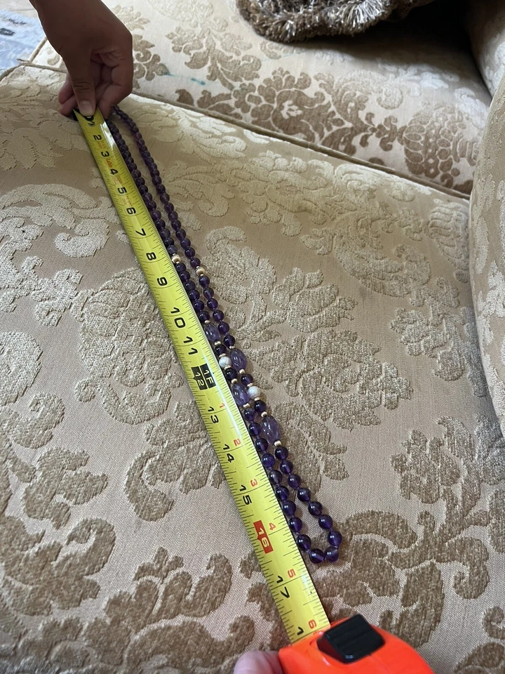 14 克拉金紫水晶和珍珠结珠项链 34 英寸从扣到扣 — 第 3/4 张图片