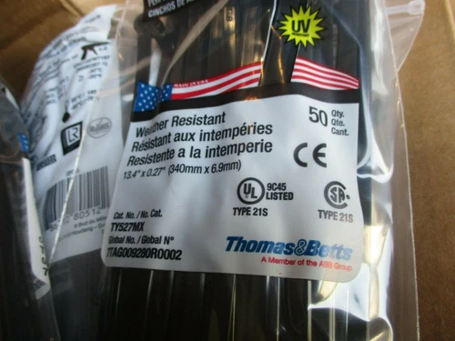 THOMAS & BETTS TY-RAPS TY527MX 13.4" X 0.27"  BLACK WEATHER RESISTANT LOT OF 500