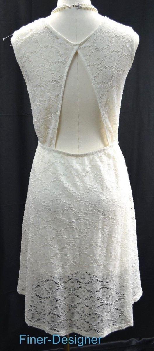 Malloy Los Angeles stretch Lace Dress cream open back sleeveless hi low SZ  M NEW