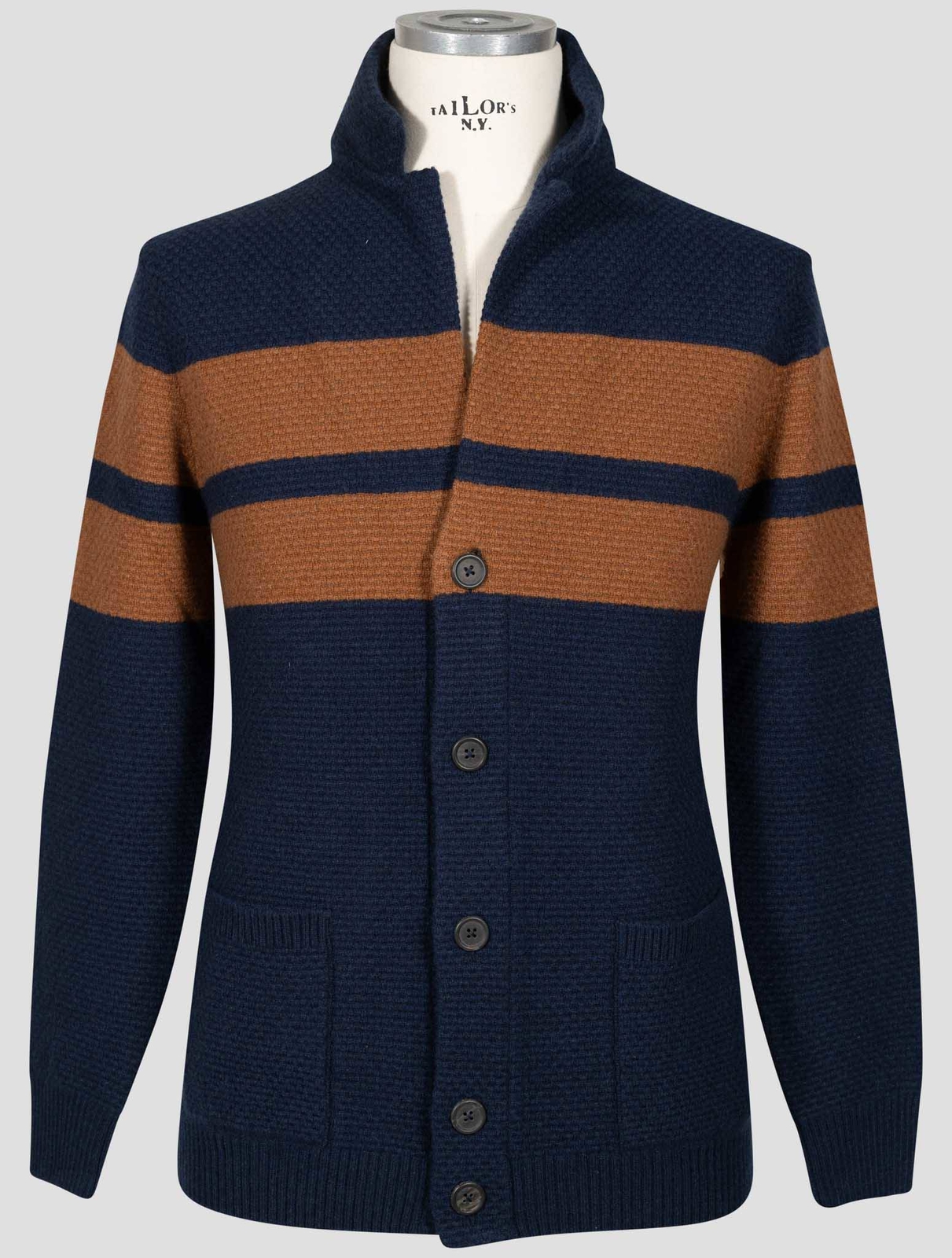 НОВЫЙ СИНЕ-КОРИЧНЕВЫЙ КАШЕМИРОВЫЙ СВИТЕР FIORONI, КАРДИГАН, US 40 - EU 50, US 649