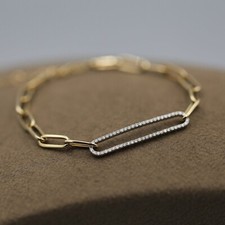 8 Ct Lab Created Station Diamond Paperclip Chain Bracelet 14K Yellow Gold Plated
