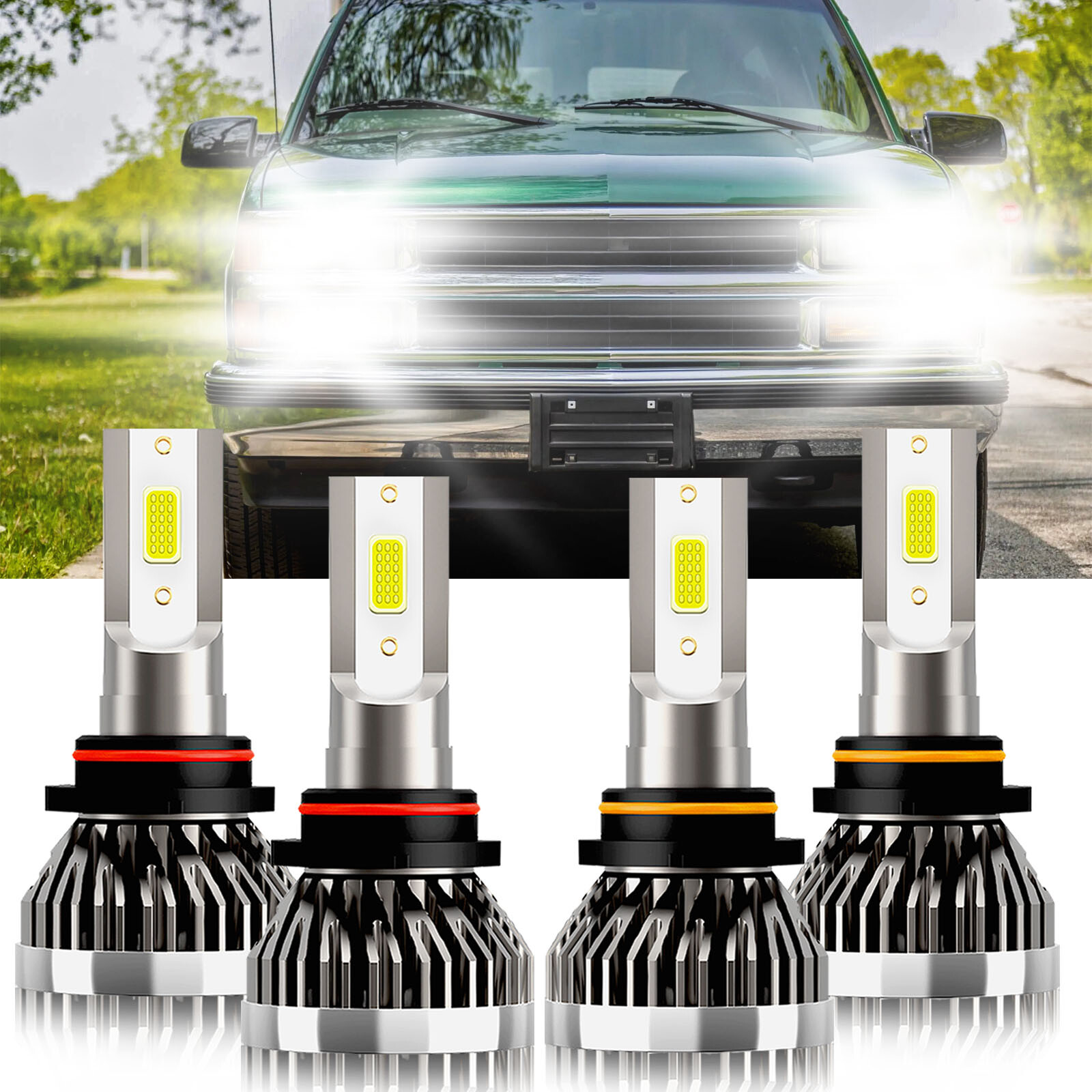 For Chevrolet K1500 Suburban 1992-1999 4x 9005 9006 LED Headlight Hi Low Bulbs