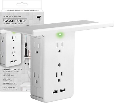 Socket Shelf by Sharper Image- 8 Port Surge Protector Wall Outlet, 6 Electrical