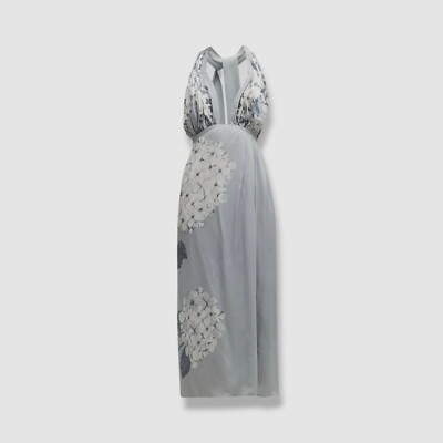 slim fit dress slacks Bella Satin Halter Maxi Dress / Frosted Blue | Meshki main image 0