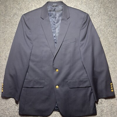 Saddlebred Men Sport Coat 42R Navy Blue Two Button Wool Blend Gold Buttons