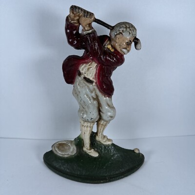 VINTAGE JOHN WRIGHT 9.5  HIGH OLD MAN GOLF GOLFER CAST IRON DOOR STOP
