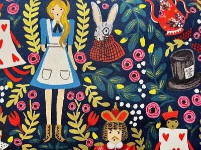 Rifle Paper Co-Alice in Wonderland Fabric-Metallic Navy Canvas-Cotton and Steel