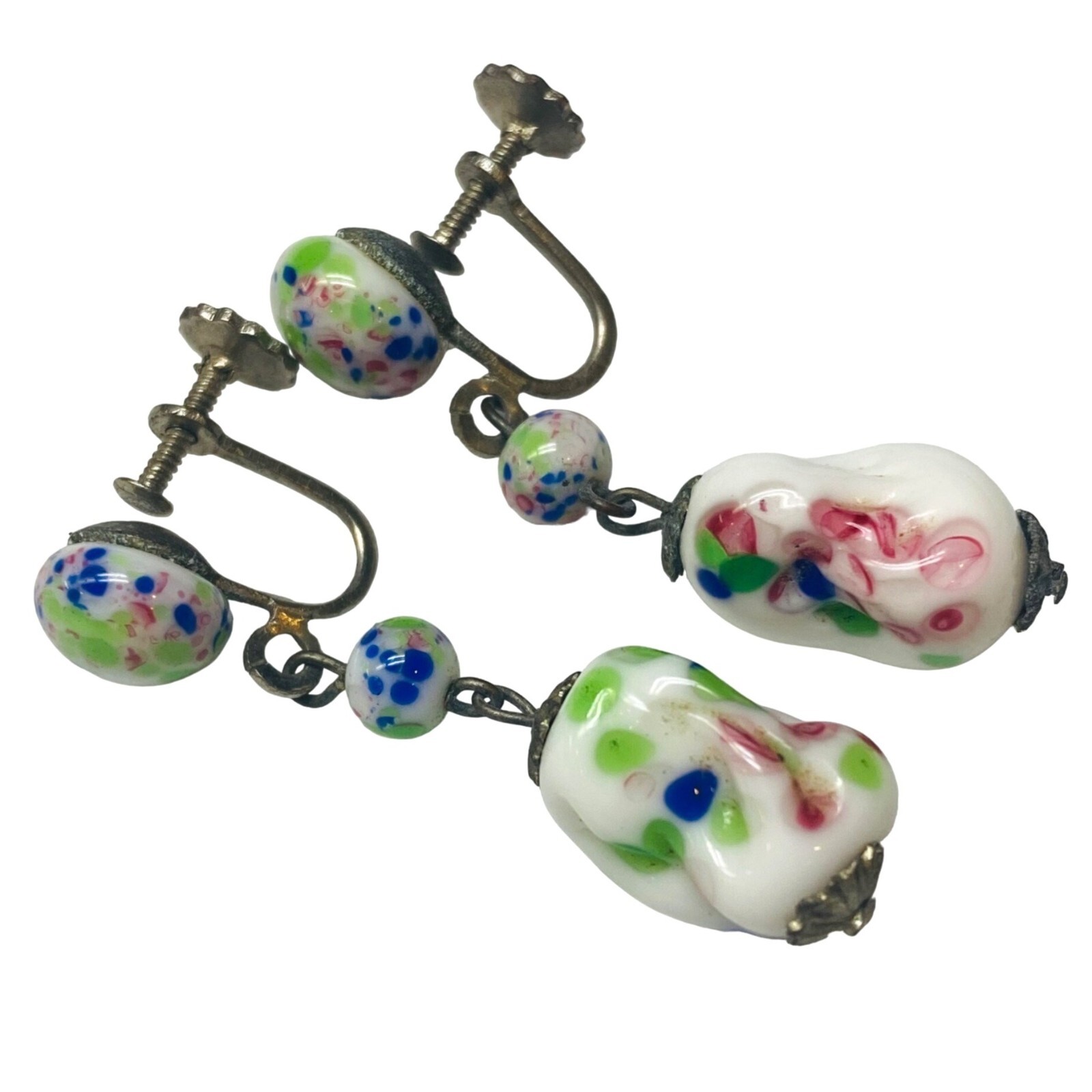 Screw Back Earrings Multicolor Dangle Beaded Vint… - image 1