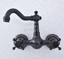 Oil Rubbed Bronze Swivel Spout Bathroom Basin Sink Faucet Mixer Tap Wall Mount