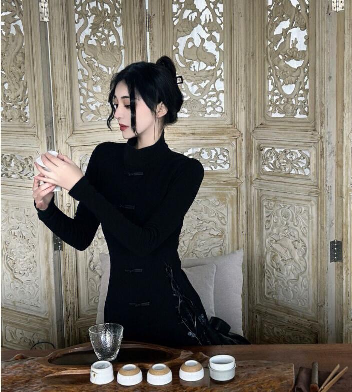 Vintage Womens Long Dress Gothic Lolita Black Slim Chinese Vintage Womens Long Dress Gothic Lolita Black Slim Chinese