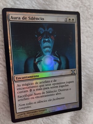 portuguese mtg cards I want to share the one card i considere the rarest of my foil Collection considering its lang, set and condition. Card is packfresh foil from a set that had a MTG AURA OF SILENCE FOIL