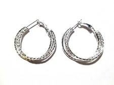 TRIPLE HOOP TEXTURED EARRINGS GOLD OR SILVER TONE 1.5 INCH