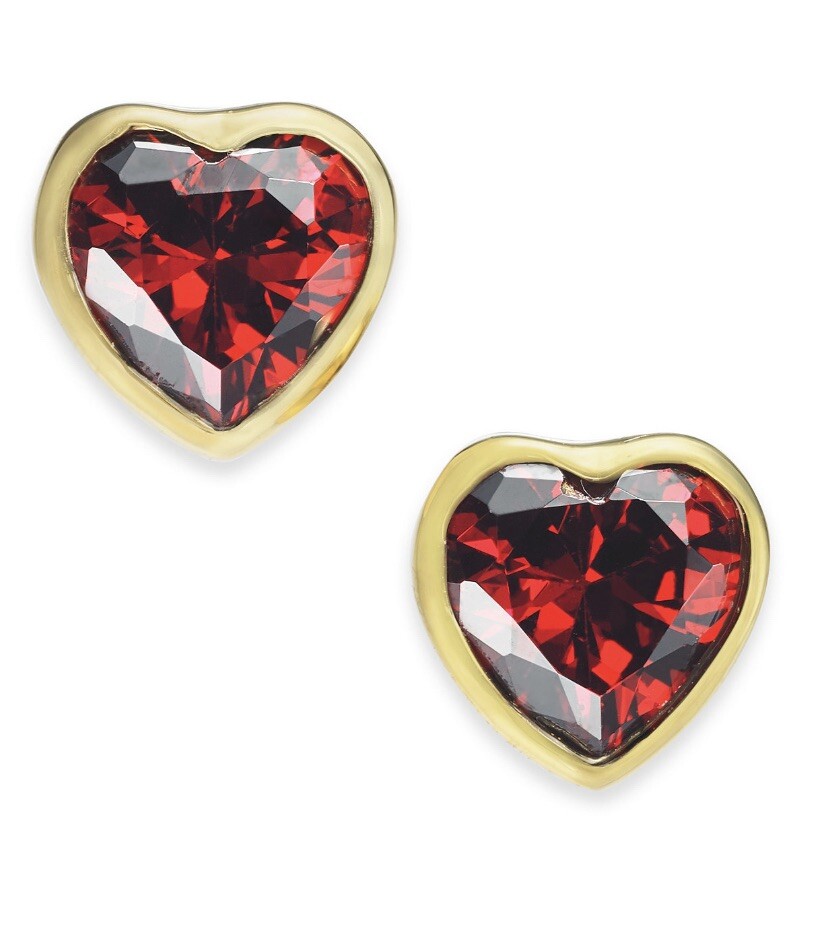 $38 Kate Spade gold tone red crystal heart stud earrings ROMANTIC