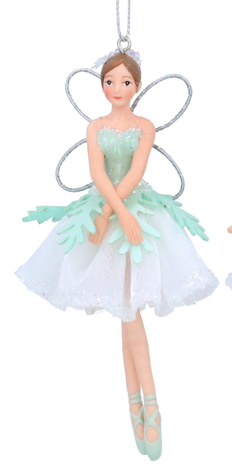 Gisela Graham Ballerina Fairy Christmas Tree Decoration White Pale Green Hanger
