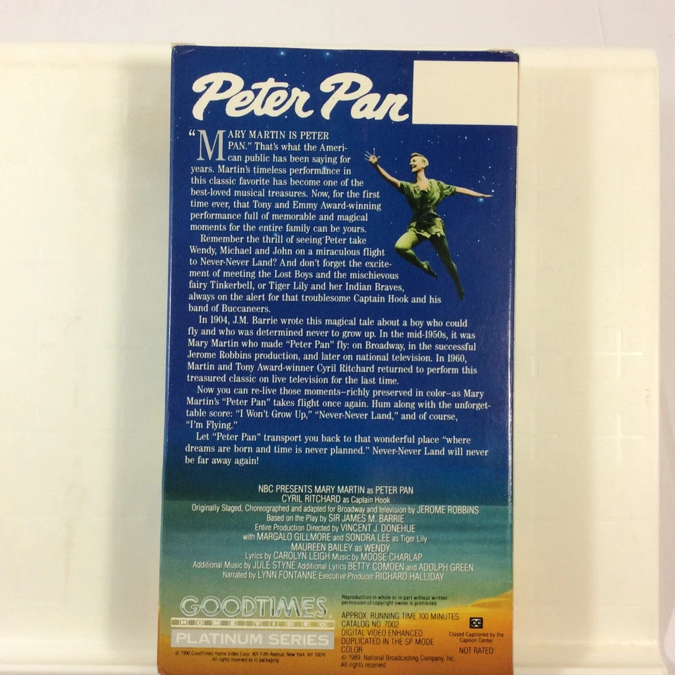 Peter Pan VHS 1990 Good Times Mary Martin Video Tape Foto 4 de 4