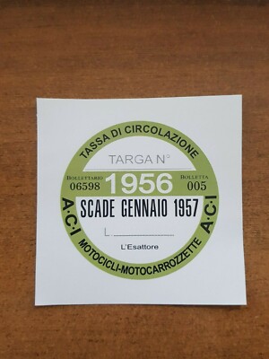 Piaggio Bollo Scooter 50 Prezzo BOLLO DECORATIVO 1956 TASSA