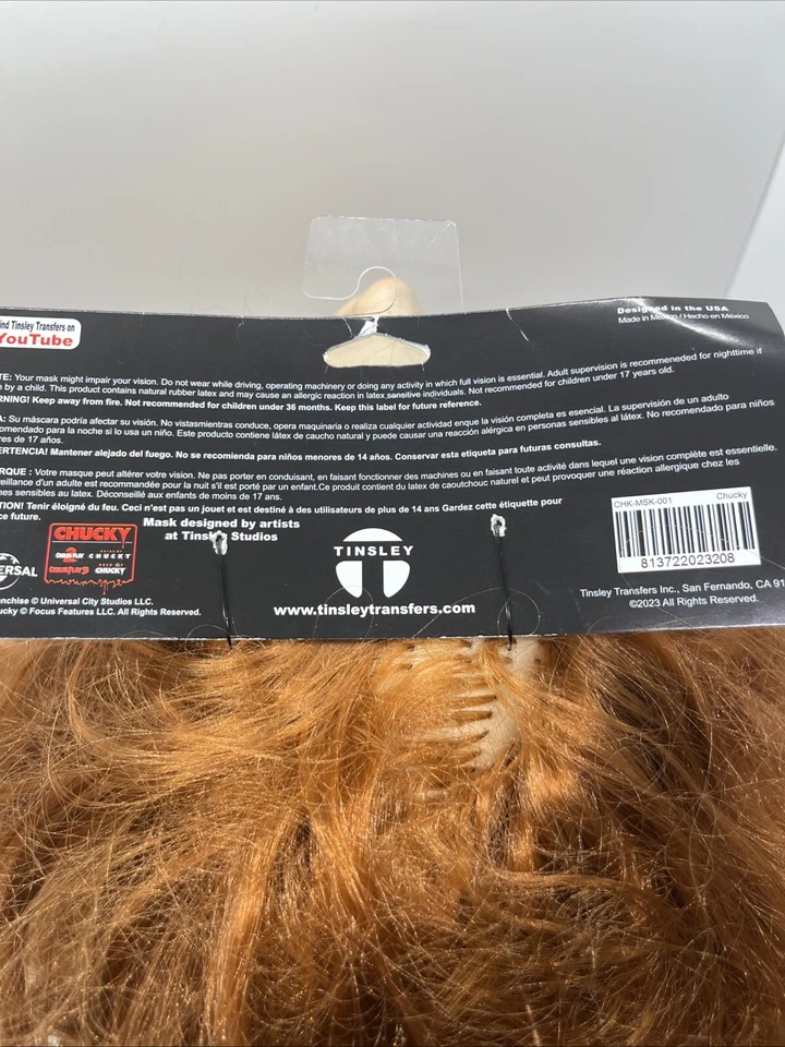 Chucky Adult Mask TINSLEY * Child's Play Horror Halloween Costume Scary * - Image 3 of 4