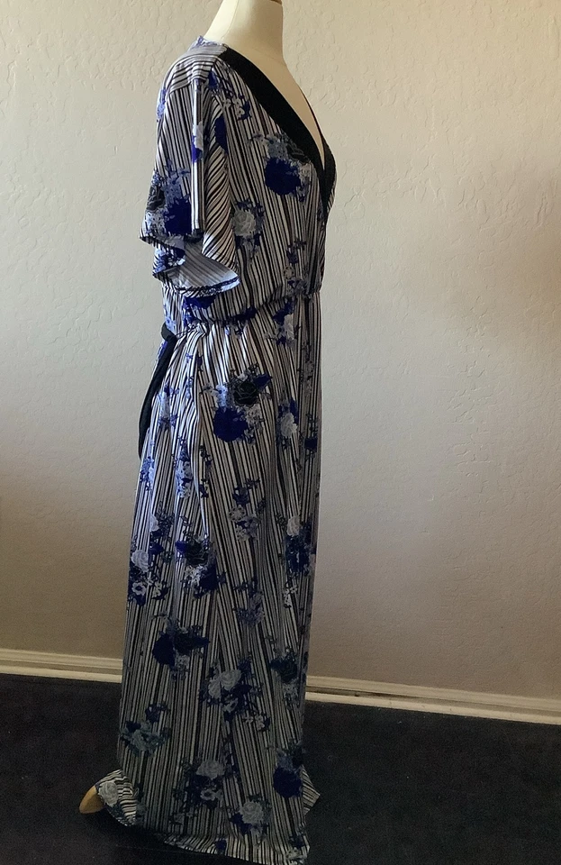 NY коллекции синий черный белый в полоску V шеи макси платье размер 1XP - Изображение 2 из 3