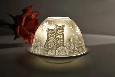 Domelight 30049 Kätzchen Katzen Teelicht Kerze Windlicht Porzellan weiß Katze - Bild 1 von 4
