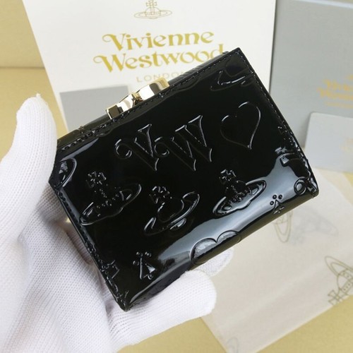 Vivienne Westwood Gamaguchi Trifold Wallet Black orb Enamel w/ card 9cmx11cmx3cm - Picture 5 of 7
