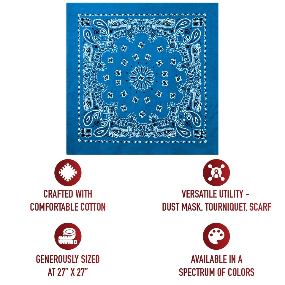 Rothco Jumbo Trainmen Paisley Bandana Algodón Azul Real Headwrap FaceCover 27X27 Foto 2 de 4