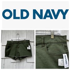 Old Navy Women's Boyfriend Olive Green Raw Hem Denim Shorts Size 12