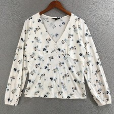 Banana Republic Floral Blouse Womens Small Long Sleeve Polyester Blend Off White