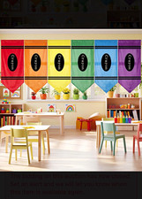 TEACHER BUNDLE: CRAYON DESIGN CURTAINS, Mount File,WRITING BOARDS