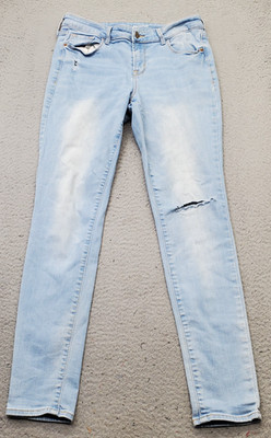 Old Navy Rockstar Jeans Women 6 Blue Denim Mid Rise Skinny Fit Ripped Light Wash