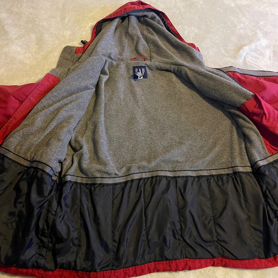 Vintage GAP Men Red Hooded Nylon Shell Fleece Lined Jacket Size Medium 90s - Image 4 of 4