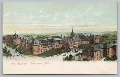 Worcester, MA. City Hospital Postcard F. E. Whitney Art UNP J1187