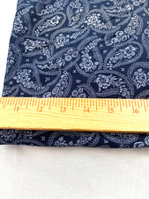 Cotton polyester fabric light blue floral paisley on navy blue 1 yd 20" x 44"