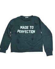 ZARA Black Destroyed "Made To Perfection" Distressed Crew Neck Sweatshirt Size M