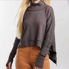 We the Free Moon Daisy Thermal Pullover Brown M Oversized Ribbed Slub