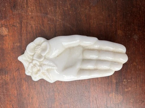 Vintage 1970s Avon Flower  Hand Trinket Soap Dish White Milk Glass USA