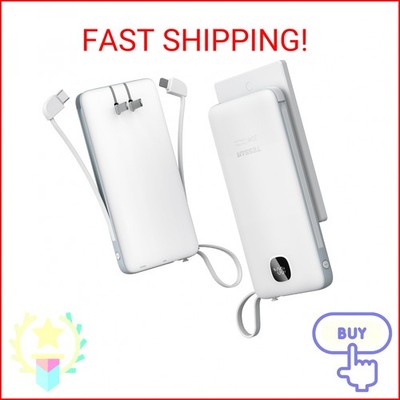 Portable Charger with Built in Cables,TESSAN 10000mAh Power Bank Fast Charging w