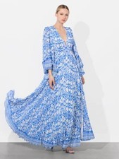 NWT Alice + Olivia Selene Pleated Maxi Dress Soiree True Blue Floral Size 8 $895
