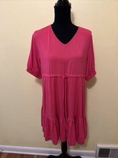 SALE! Beachsissi Dress  Size L NWT Pink. Elastic On Sleeves. Tie In Waist V Neck