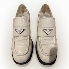 Womens White Prada Patent Leather Loafers Flats Size 38.5 UK 5.5