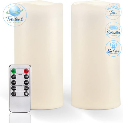 LED Kerzen 20,2 cm x 10 cm Wasserdicht 2er-Set mit Fernbedienung für Outdoor