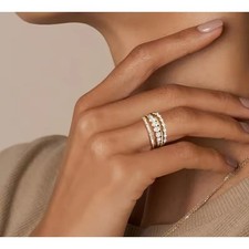 Elegant Triple Band Cubic Zirconia Ring Stack 18k gold overlay Wedding Band Set