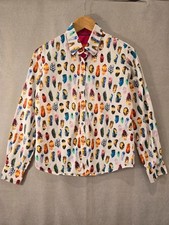 Claudio Lugli Feather Print Shirt Size 10/12 White Multi Colour Bird Wing Cotton
