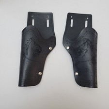 Vintage Cowboy Toy Gun Holsters Pair - Black Vinyl Horse Design Needs Belt