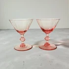 Vintage Pink Fry Glass Sherbet Coupe Glasses Set of 2 Depression Era Stemware