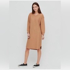 UNIQLO Beige Waffle Knit V-Neck Long Sleeve Midi Dress Size XS